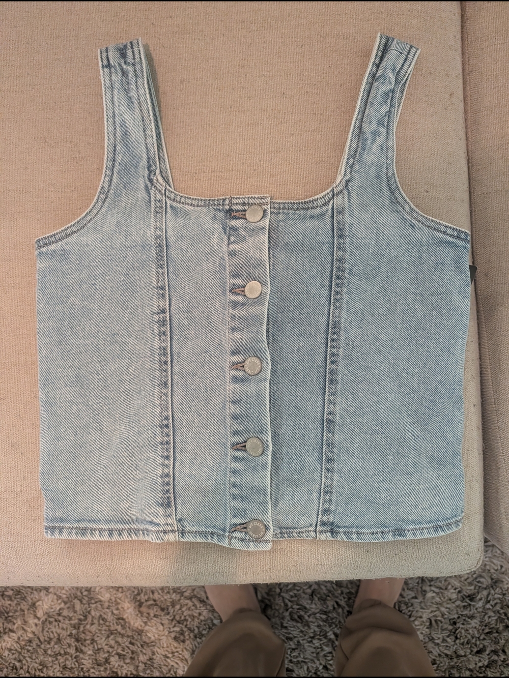Light Wash Denim Button-Front Crop Tank